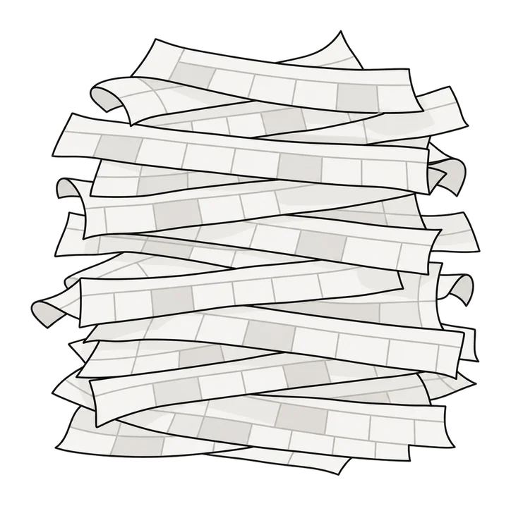 A tall, messy pile of unread printouts